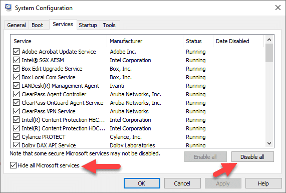 Hide all Microsoft services - Screenshot