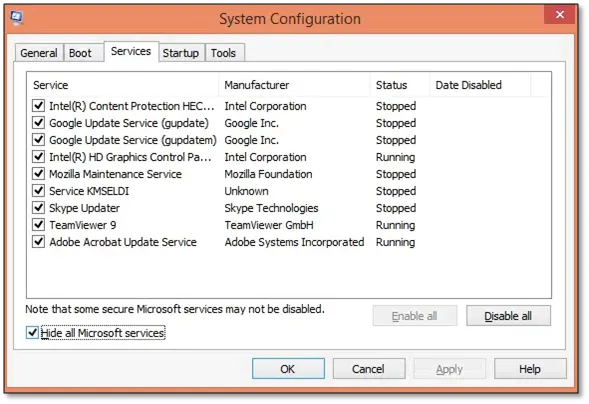 Install or uninstall QuickBooks in Selective Startup - Screenshot