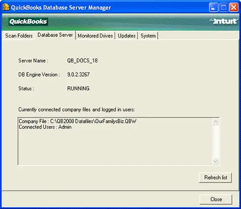 QuickBooks Database Server Manager - Screenshot
