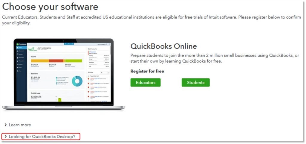 Registering QuickBooks student trial-screenshot