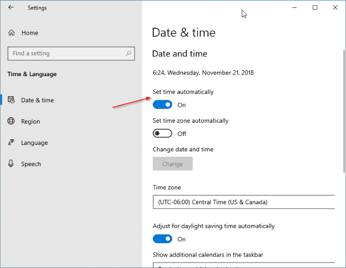Verify your system's date and time in Windows 10 - Screenshot