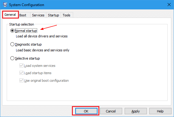 Activate Selective startup mode - Screenshot