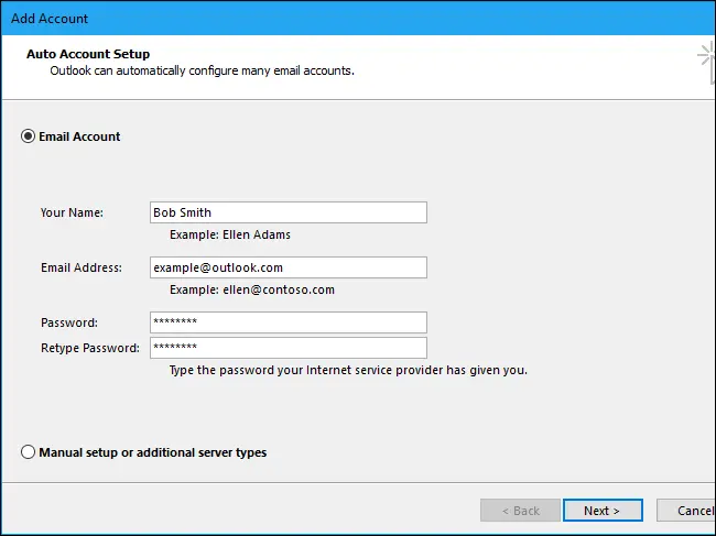 Adding an email account to Microsoft outlook - Screenshot 1