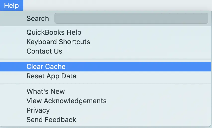 Clearing the cache of QuickBooks - Screenshot