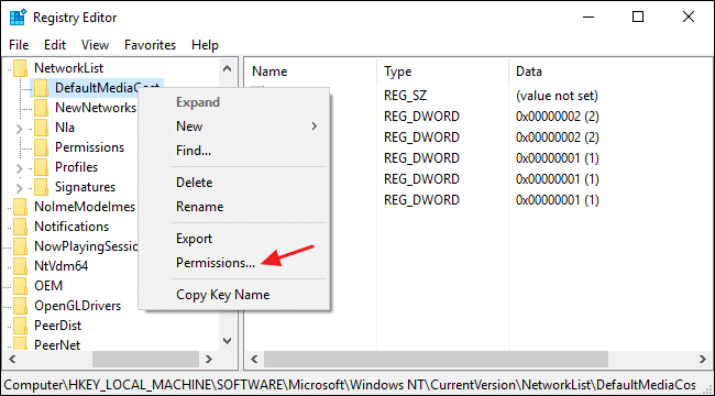 Click on Permissions - Screenshot