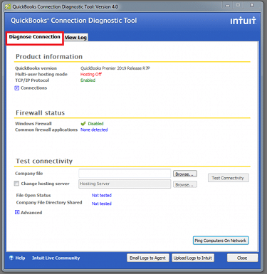 Diagnose Connection Tab - Screenshot