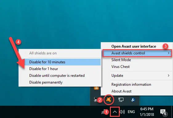 Disable anti-virus on a temporary basis - Screenshot