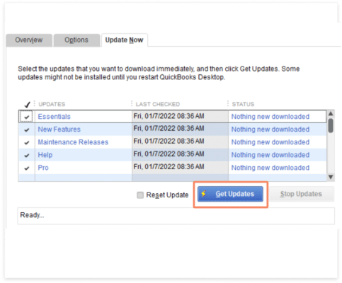 Get Updates Button - Screenshot