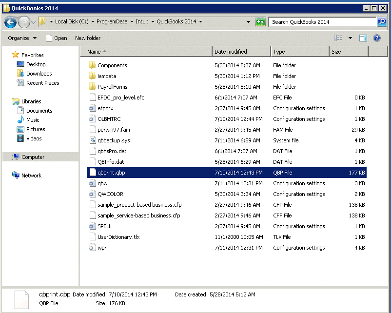 Mend QuickBooks PDF component QBprint.qbp file - Screenshot