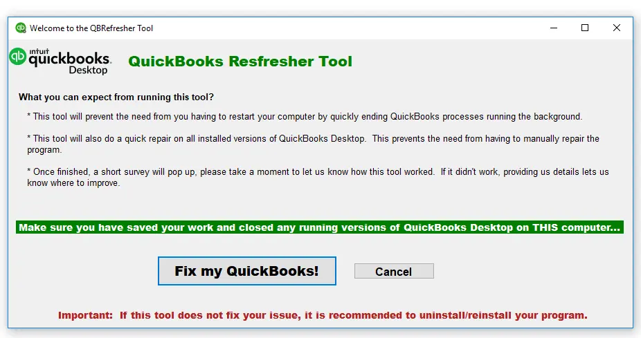 QuickBooks Refresher Tool Screenshot QB Refresher tool-Screenshot