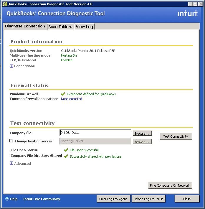 QuickBooks Connection Diagnostic Tool - Screenshot