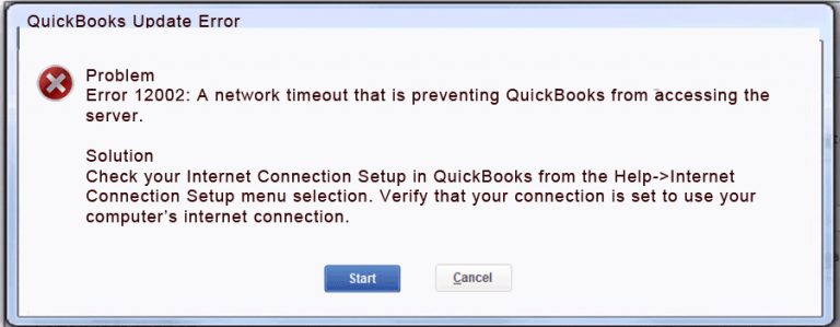 QuickBooks Error Code 12002 - Screenshot