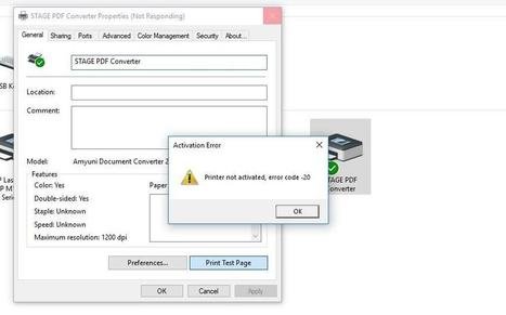 QuickBooks Error Code 20 - Printer Not Activated (Screenshot)