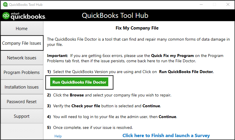 QuickBooks File Doctor tool - Screenshot
