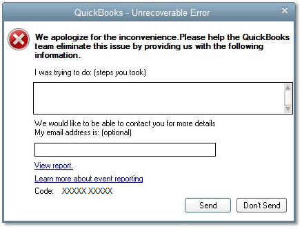 QuickBooks Unrecoverable Error Message-xxxxx-xxxxx - Screenshot