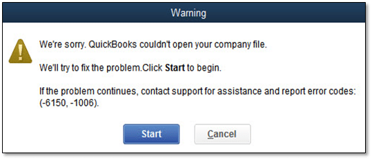 QuickBooks error code 6150, -1006 - Screenshot