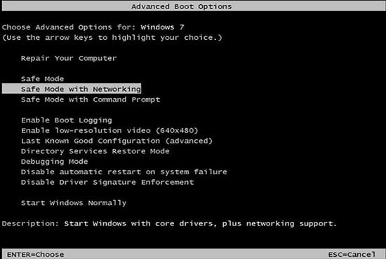 Safe mode with networking - Screenshot