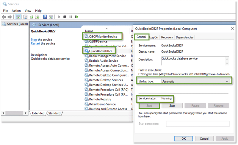 Start QuickBooksDBXX service - Image