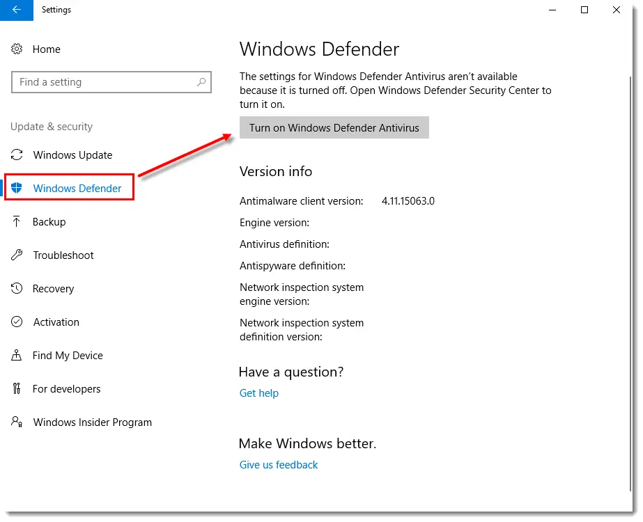 Turn Off Windows Defender - Screenshot
