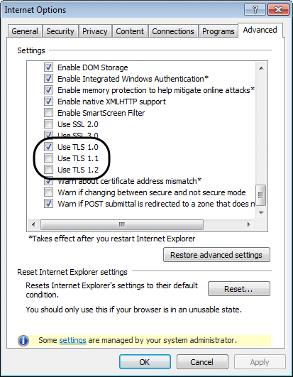 Verify TLS 1.0 Settings - Screenshot