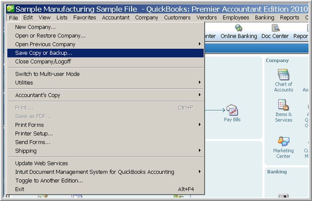 company file to different location -Screenshot Image