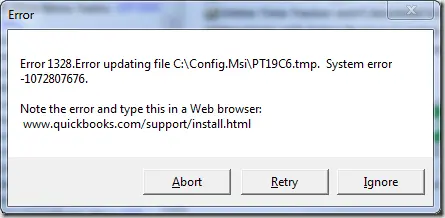 Error 1328 - Screenshot
