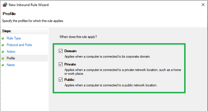 Firewall Setting up in QBDBSM - Screenshot