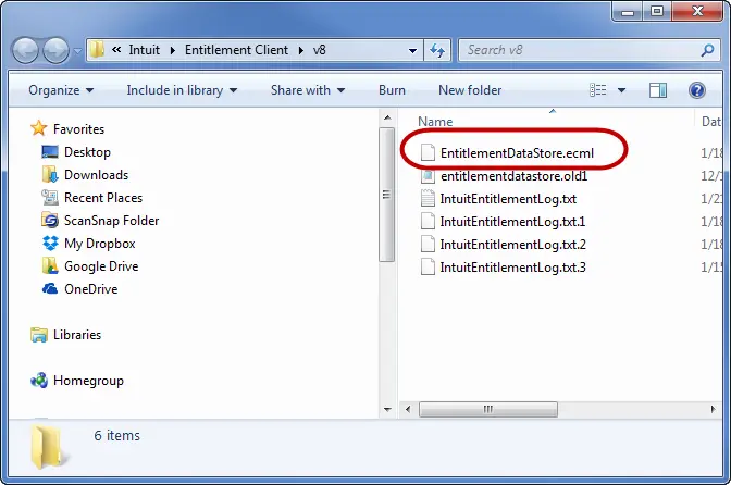Manually delete EntitlementDataStore.ecml file - Screenshot Image