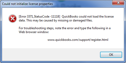 QuickBooks Error Code 3371 - Could not initialize license properties - Screenshot Image