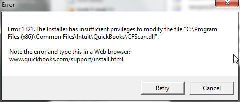 QuickBooks Installer Error Code 1321 - Screenshot