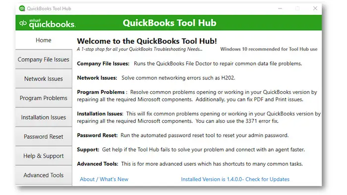 QuickBooks Tool Hub Program - Screenshot