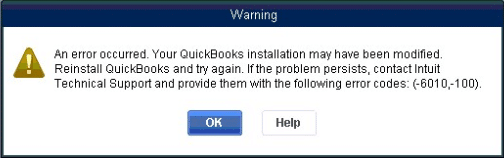 QuickBooks error code 6010-100 - Screenshot