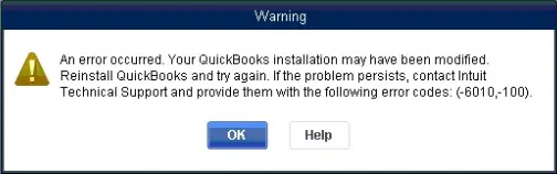 QuickBooks error code 6010-100 - Screenshot