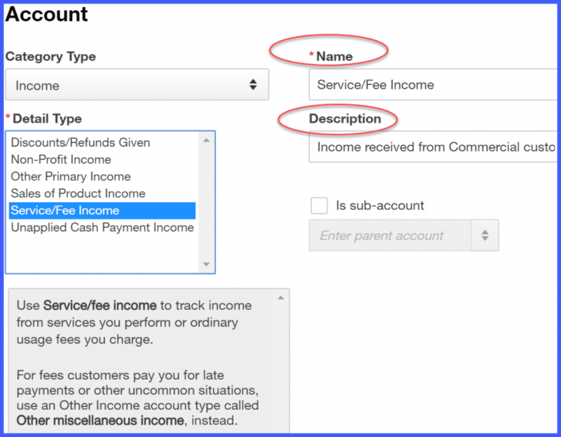 QuickBooks modify charts of accounts - Screenshot Image