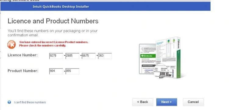 QuickBooks License and Product Code Screenshot license number and product code- screenshot