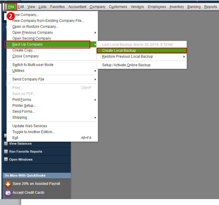 Backup company file manually - Screenshot