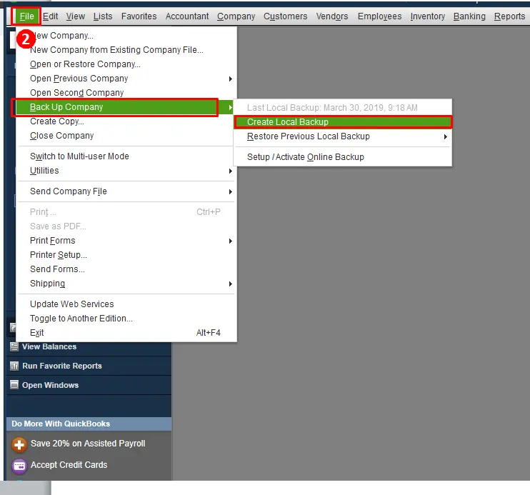 Backup company file manually - Screenshot