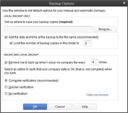 location for saving the backup - Screenshot