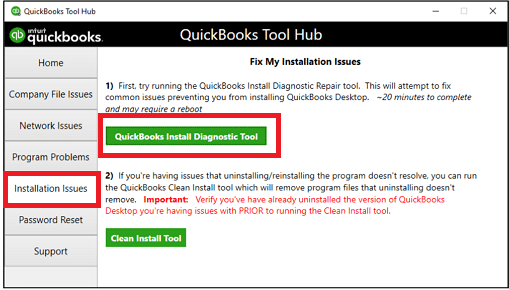 Choose QuickBooks Install Diagnostic tool - Screenshot Image