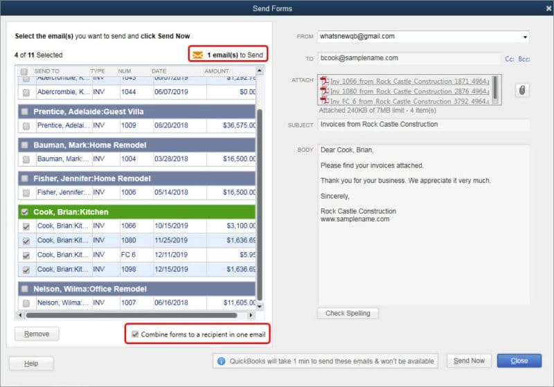 Combine multiple emails - Screenshot
