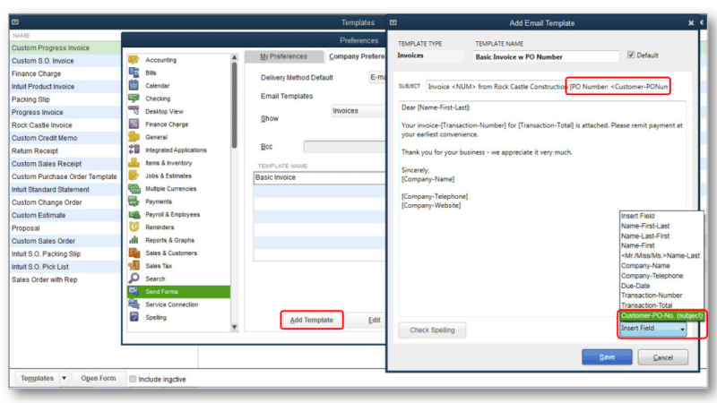 Make purchase order as subject line - Screenshot