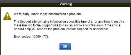 QuickBooks Error Code (-6000, -77) - Screenshot