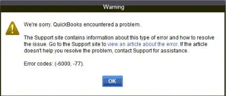 QuickBooks Error Code (-6000, -77) - Screenshot