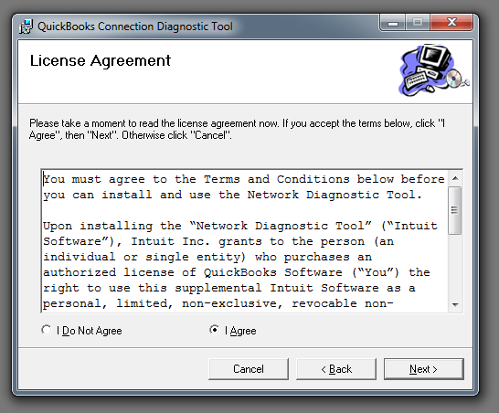 QuickBooks connection diagnostic tool (License Agreement) - Screenshot