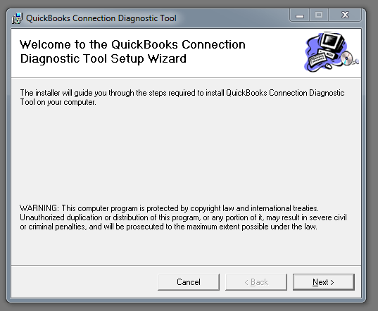 QuickBooks connection diagnostic tool setup wizard - Screenshot