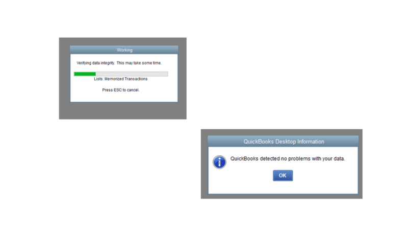 QuickBooks detected no problems with the data - Screenshot
