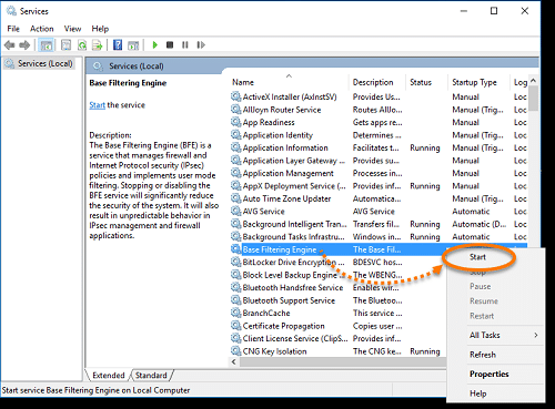 Start the base filtering engine service - Screenshot