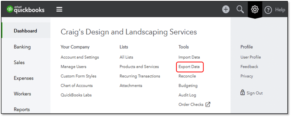 export data- screenshot
