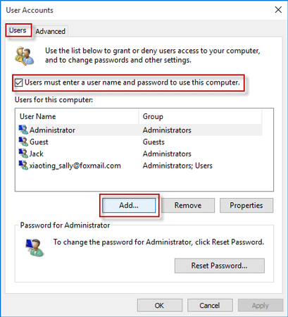 select user account- screenshot