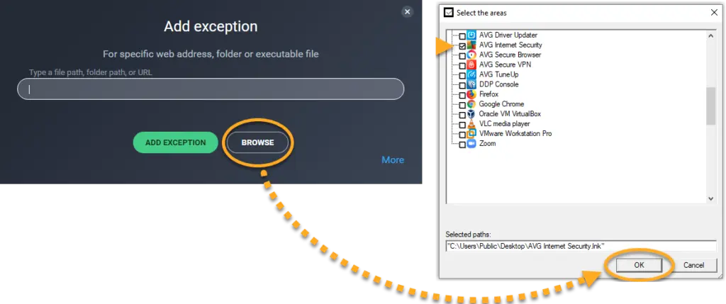 Add Path in AVG antivirus - Screenshot